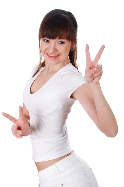 En charmig ung flicka i en vit t-shirt — Stockfoto