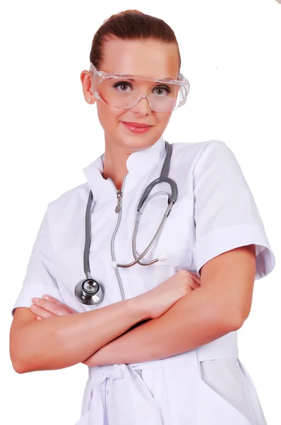 Молода медсестра в білій формі — стокове фото