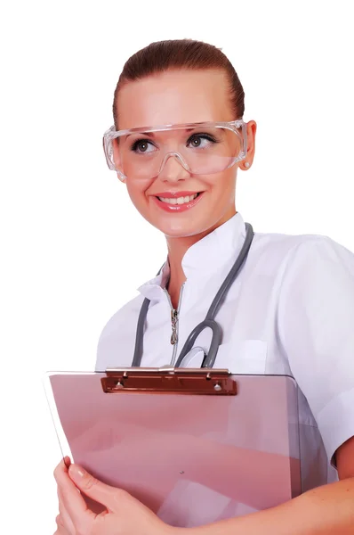 Jovem enfermeira de uniforme branco — Fotografia de Stock