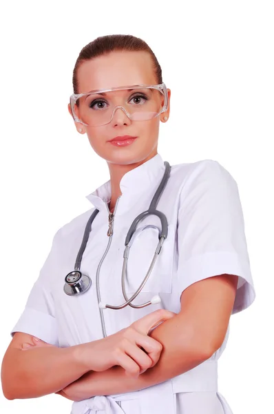 Mladá zdravotní sestra v bílé uniformě Stock Obrázky