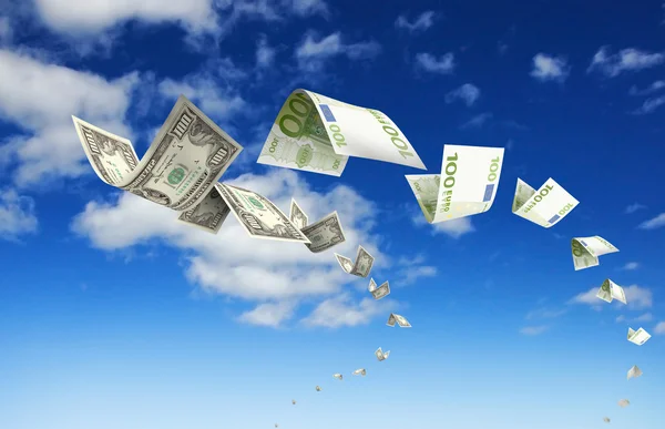 Dolarové bankovky létat v hejnech — Stock fotografie