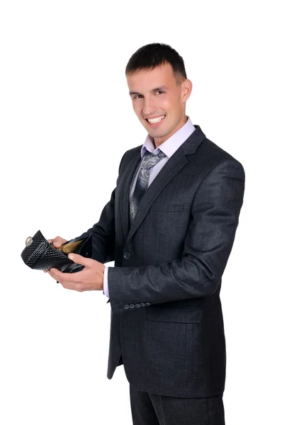 Business man looking at his empty wallet — Stock Photo, Image