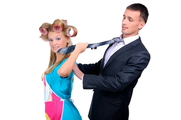 Housewife and her husband — Stock Photo, Image