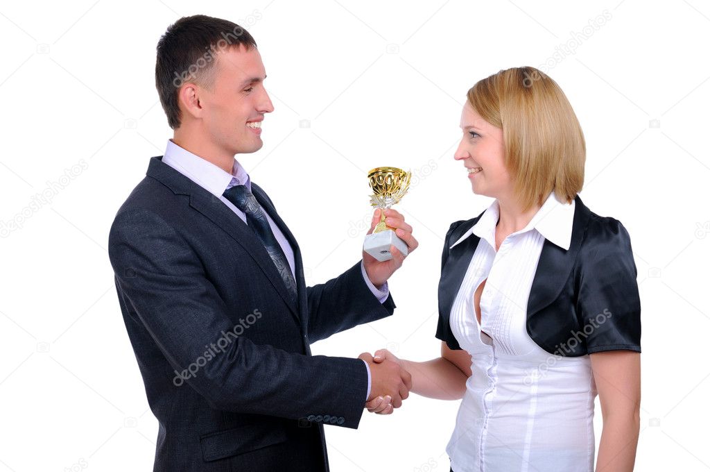 Young business man presents his gift