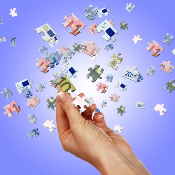 Puzzle of the euro banknotes — Stock Photo, Image