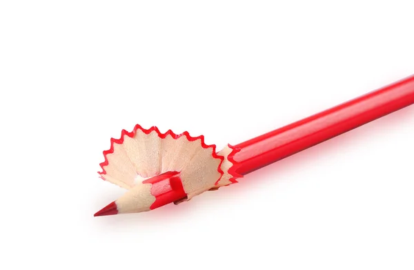 Röd penna med spån — Stockfoto