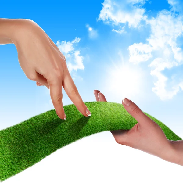 Hand, fodra av gräs, — Stockfoto