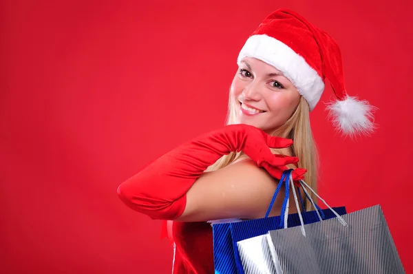 Young girl dressed as Santa Claus — Stock Photo, Image