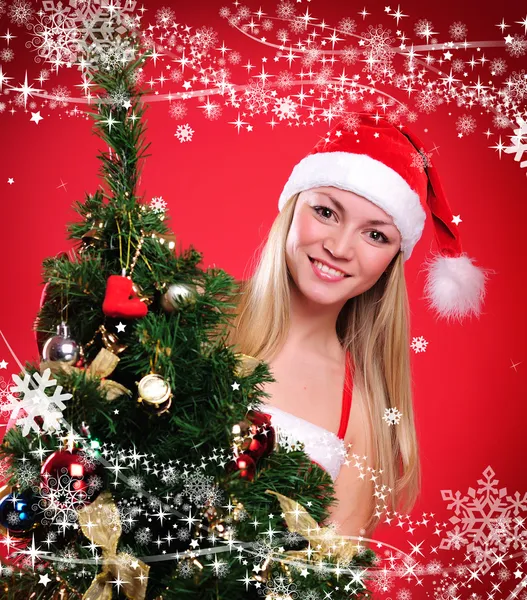 Noel Baba gibi giyinmiş genç kız — Stok fotoğraf