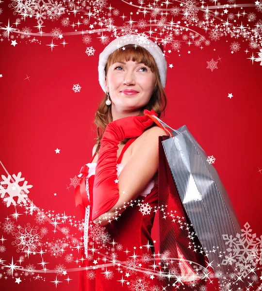 Giovane ragazza vestita da Babbo Natale — Foto Stock