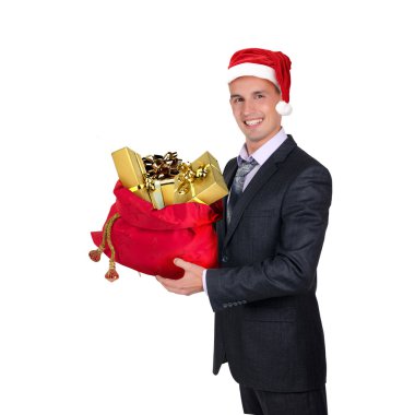 genç adam Noel Baba şapkası