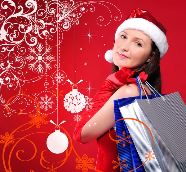 Ung flicka klädd som jultomte — Stockfoto