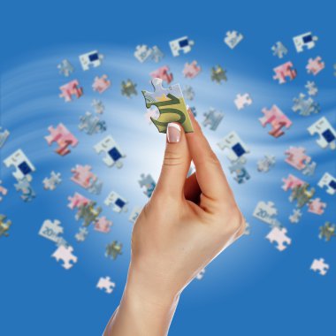 Puzzle of the euro banknotes clipart