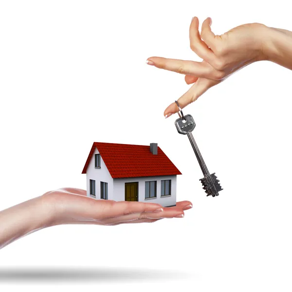Little House on the hands and the girls — Stock Photo, Image