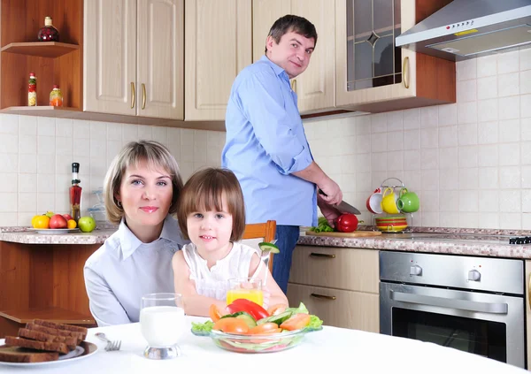 Stock image Family has breakfast in the kitchen