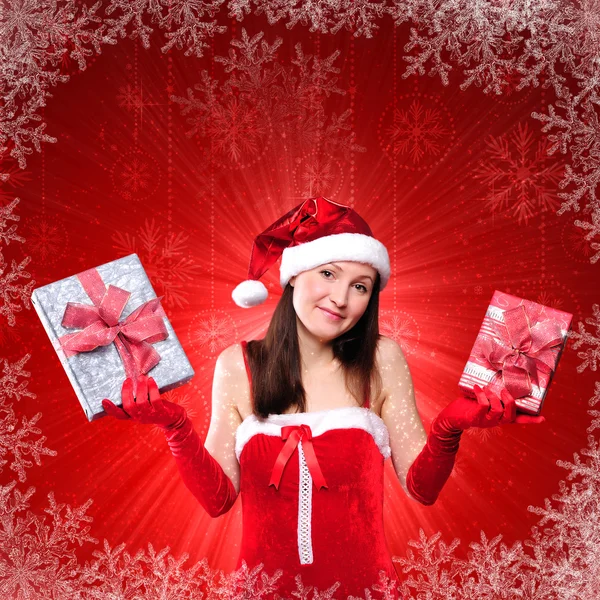 Portrait of a young girl dressed as Santa Claus — Stock Photo, Image
