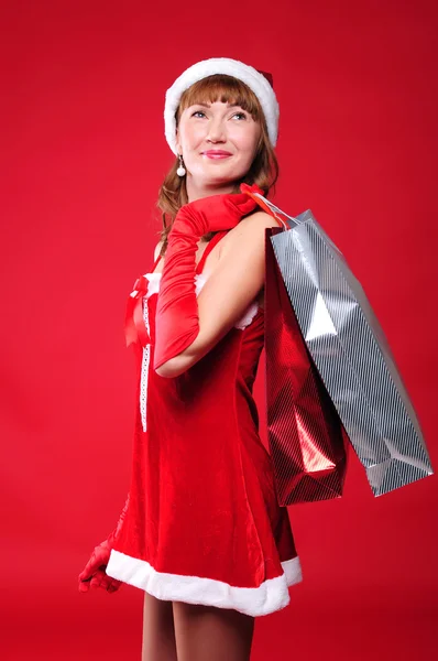 Chica joven vestida como Santa Claus —  Fotos de Stock