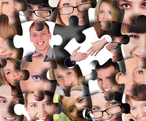 Puzzle from different human faces