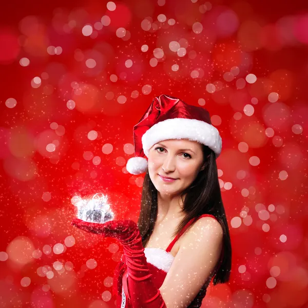 Ritratto di una giovane ragazza vestita da Babbo Natale — Foto Stock