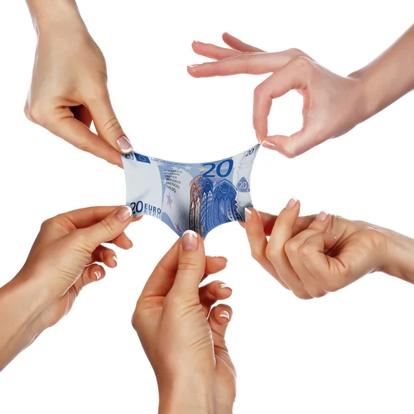 Rozciągnąć ręce kilka banknotów — Zdjęcie stockowe
