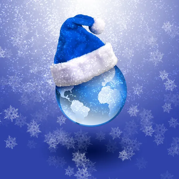 Earth in the Santa hat. — 图库照片