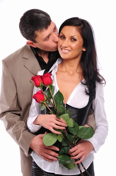 Joven le da a su novia una rosa —  Fotos de Stock