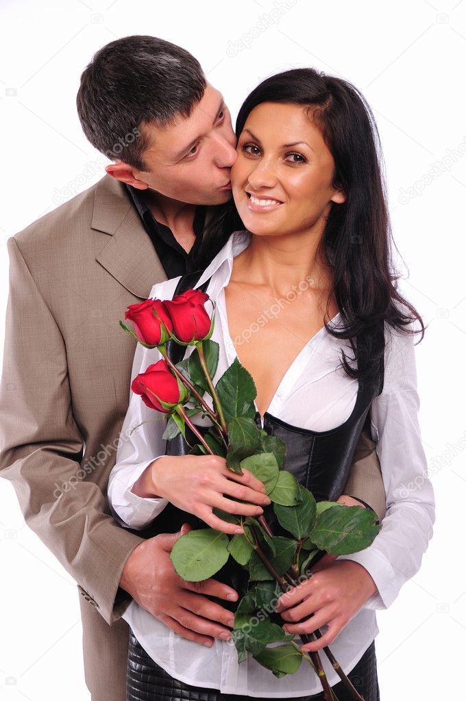 Young man gives his girlfriend a rose