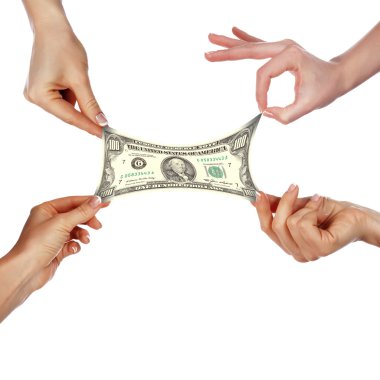 Several hands stretch of banknotes clipart