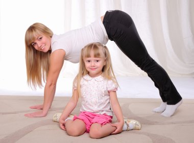 Little girl and her mother clipart