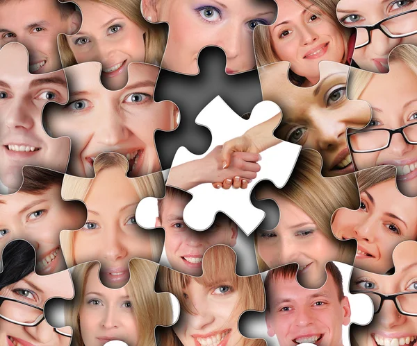 Puzzle from different human faces — Stock Photo, Image