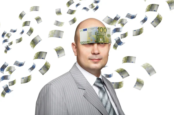 Bald young businessman with banknotes — Stock Photo, Image