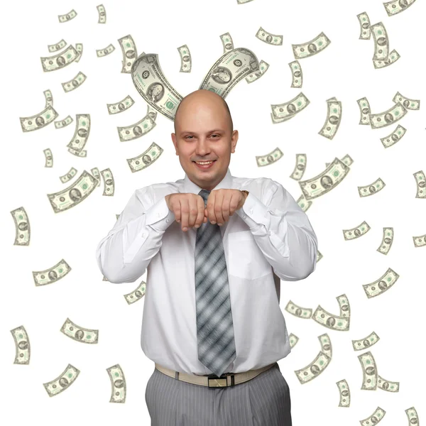 Glatzköpfiger junger Geschäftsmann mit Geldscheinen — Stockfoto