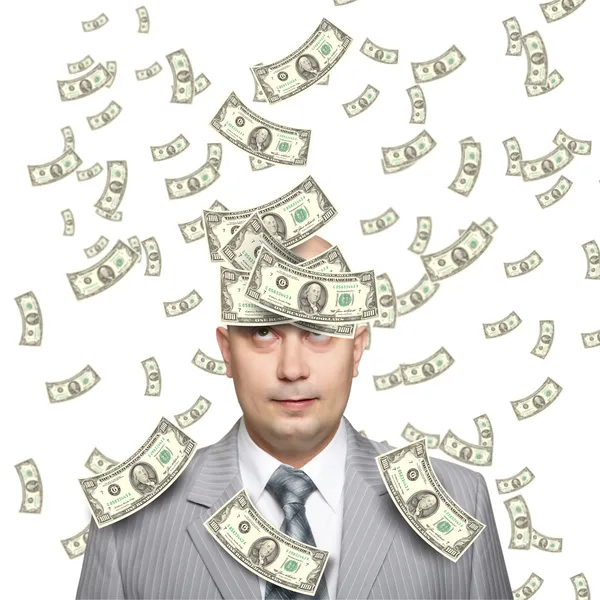 Bald young businessman with banknotes — Stock Photo, Image