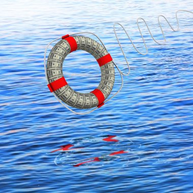 Lifebuoy white against the blue sea clipart