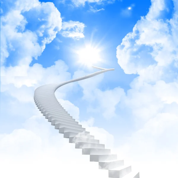 Escada branca estendendo-se para um céu brilhante — Fotografia de Stock