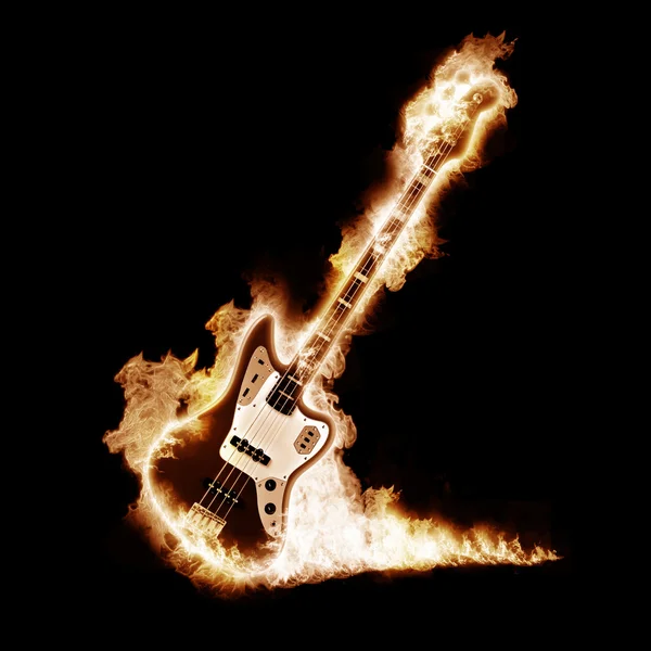 Elektronische gitaar gehuld vlammen — Stockfoto