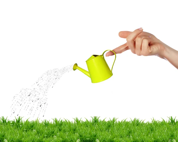 Hand with a small watering — Stock Photo, Image