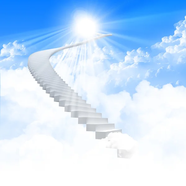 白色阶梯延伸到明亮的天空 — 图库照片