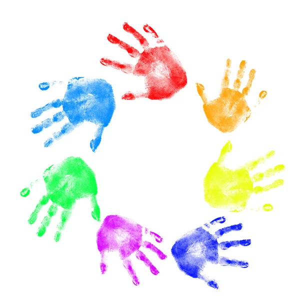 Handabdrücke in verschiedenen Farben — Stockfoto