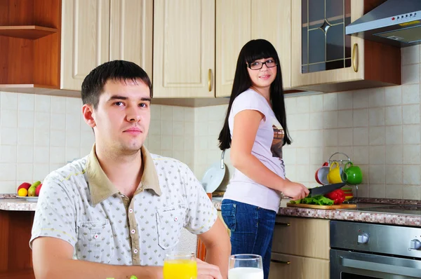 Young couple at breakfast Stock Image