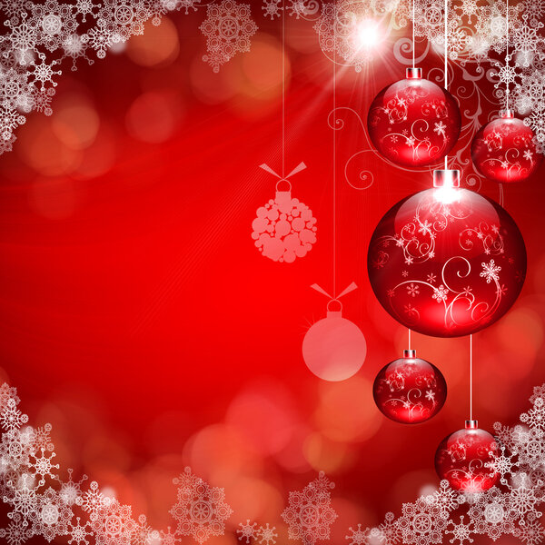 Abstract background with Christmas tree balls and colored lights on Christmas. Happy New Year!