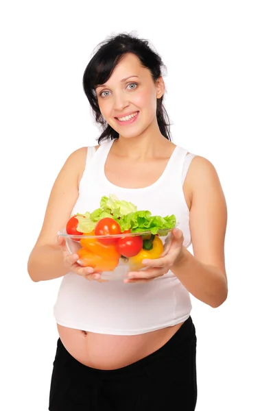 Hamile Bir Kadın Sağlıklı Doğal Gıda Seçer — Stok fotoğraf