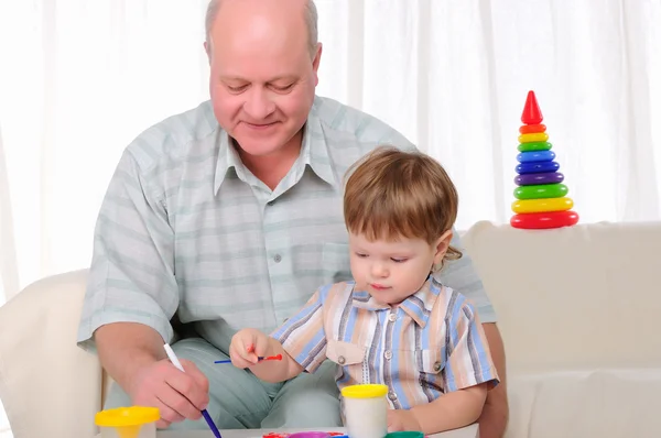 Grandfather His Grandson Involved Drawing Together Symbol Family — Stock Photo, Image