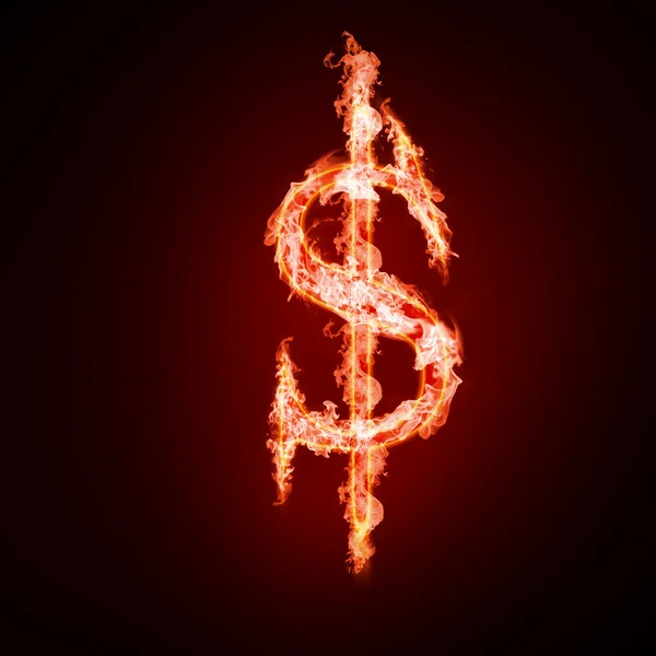 Money Symbol Open Arms Fire Black Background — Stock Photo, Image