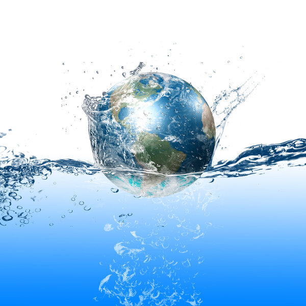 Our planet Earth is in a blue spray of clean water.