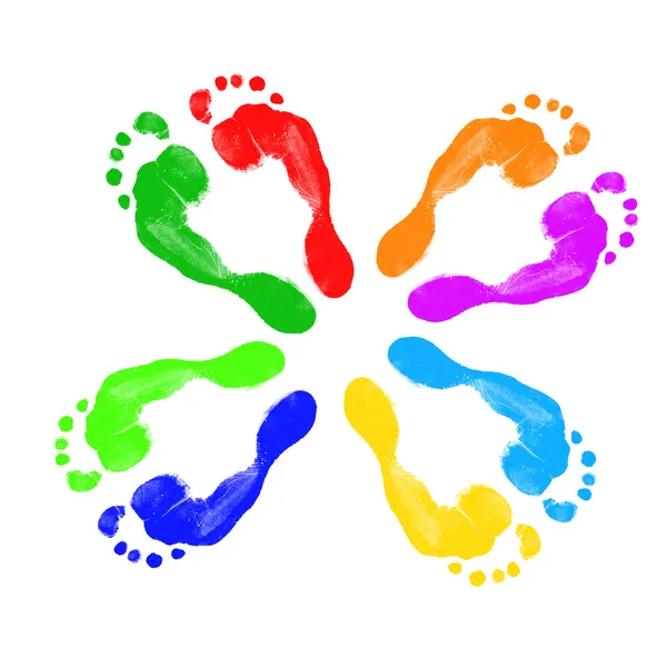 Fußabdrücke in verschiedenen Farben — Stockfoto