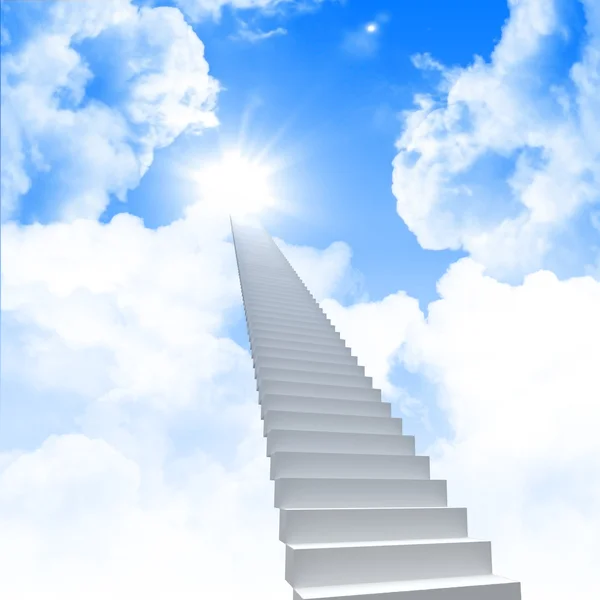 Escalera Blanca Que Extiende Cielo Brillante Sobre Fondo Hierba Verde — Foto de Stock