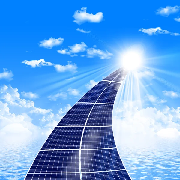 Road Solar Panels Disappearing Sky — Stock Photo, Image
