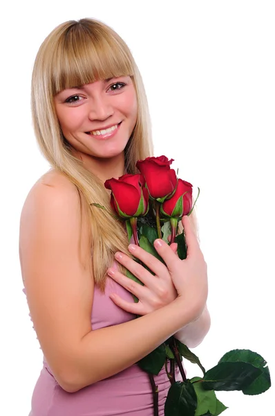 Retrato Menina Encantadora Jovem Com Buquê Rosas Dia Dos Namorados — Fotografia de Stock