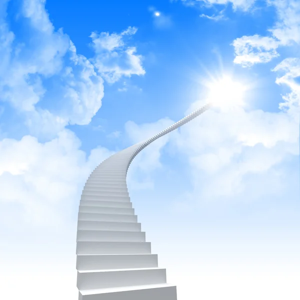 Parlak bir gökyüzüne uzanan beyaz merdiven — Stok fotoğraf